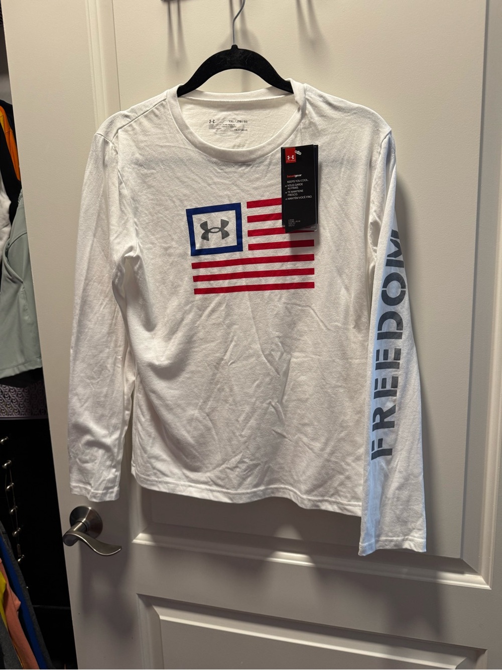 Under Armour kids White Long Sleeve Freedom Flag Shirt